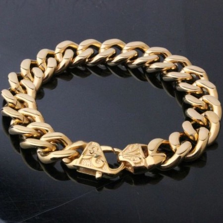 Stainless Steel Bracelet Curb Link Chain for Men Golden (SB-011)