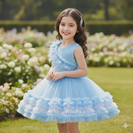 Imported ? High-Quality  Party Dress– Princess Flower Girl-Blue Color-[PD303]