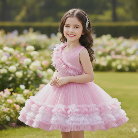 Imported ? High-Quality Charming Styles Party Dress– Princess Flower Girl-Pink Color -[PD304]